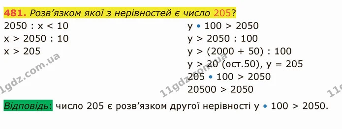 481. Розв’язком якої з нерівностей є число 205? — ГДЗ Математика 4 клас Оляницька
