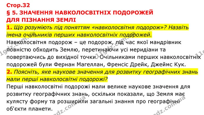 1. Що розуміють під поняттям «навколосвітня подорож»? Назвіть імена очільників перших навколосвітніх подорожей. — ГДЗ Географія 6 клас Кобернік (2023)