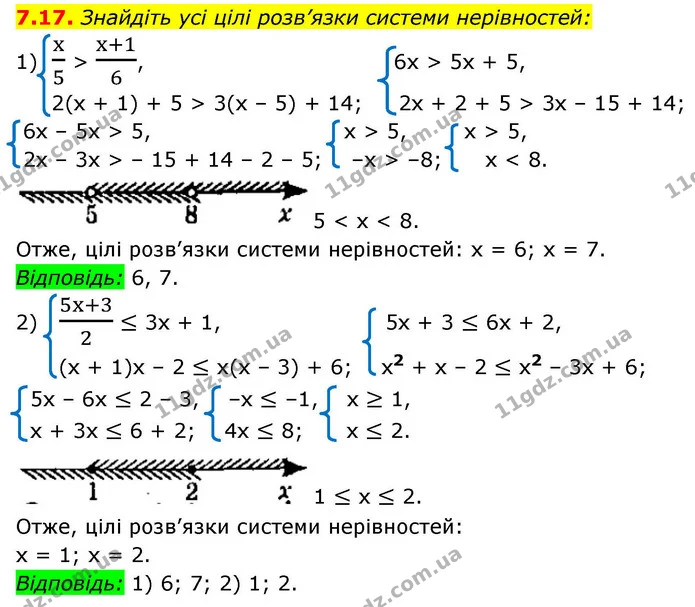 7.17. Знайдіть усі цілі розв’язки системи нерівностей: — ГДЗ Алгебра 9 клас Істер