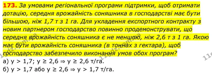 173. За умовами регіональної програми підтримки, щоб отримати дотацію, середня врожайність соняшника в господарстві має бути більшою — ГДЗ Алгебра 9 клас Тарасенкова