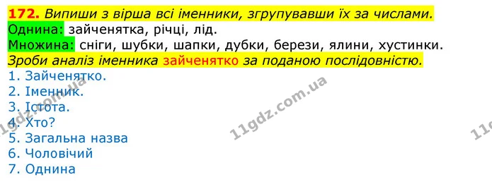 172. Випиши з вірша всі іменники, згрупувавши їх за числами. — ГДЗ Українська мова та читання 3 клас Захарійчук 2020
