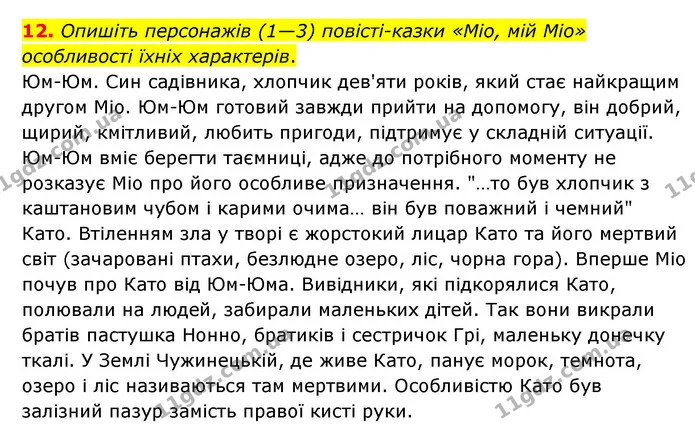 12. Опишіть персонажів (1—3) повісті-казки «Міо, мій Міо» особливості їхніх характерів. — ГДЗ Зарубіжна література 6 клас Ніколенко