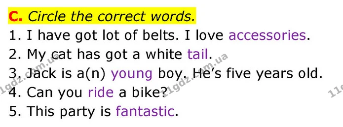 C. Circle the correct words. — ГДЗ Збірник тестів Англійська мова 5 клас Мітчелл (Test Booklet)