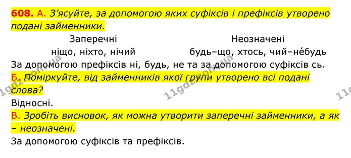608. А. З’ясуйте, за допомогою яких суфіксів і префіксів утворено — ГДЗ Українська мова 6 клас Заболотний 2023