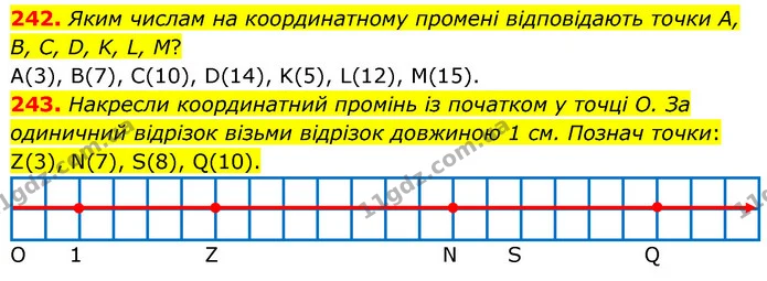 242. Яким числам на координатному промені відповідають точки А, В, С, D, K, L, M? — ГДЗ Математика 5 клас Скворцова 2022