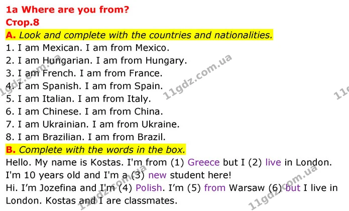 A. Look and complete with the countries and nationalities. — ГДЗ зошит Англійська мова 5 клас Мітчелл