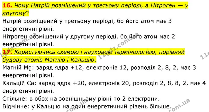 16. Чому Натрій розміщений у третьому періоді, а Нітроген — у другому? — ГДЗ Хімія 8 клас Ярошенко