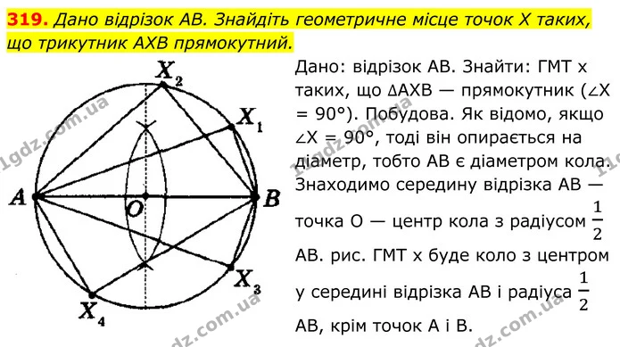 319. Дано відрізок AB. Знайдіть геометричне місце точок X таких, — ГДЗ Геометрія 8 клас Мерзляк