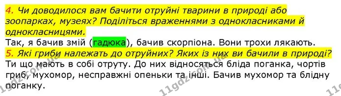 4. Чи доводилося вам бачити отруйні тварини в природі або зоопарках, музеях? Поділіться враженнями з однокласниками й однокласницями. — ГДЗ Природознавство 5 клас Ярошенко