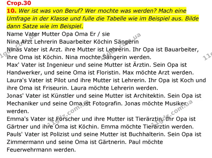 10. Wer ist was von Beruf? Wer mochte was werden? Mach eine Umfrage in der Klasse und fulle die Tabelle wie im Beispiel aus. Bilde dann — ГДЗ Німецька мова 6 клас Басай (2023)