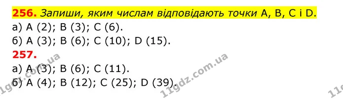 256. Запиши, яким числам відповідають точки А, В, C і D. — ГДЗ Математика 5 клас Бевз