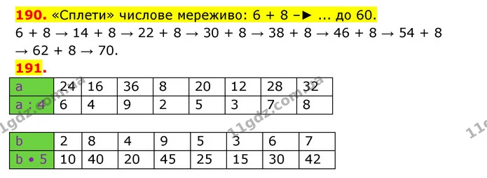 190. «Сплети» числове мереживо: 6 + 8 → ... до 60. — ГДЗ Математика 3 клас Будна 1-2 ч.