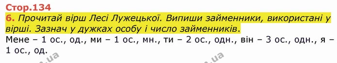 6. Прочитай вірш Лесі Лужецької. Випиши займенники, використані у вірші. Зазнач у дужках особу і число займенників. — ГДЗ Українська мова 4 клас Вашуленко 2021 (1 частина)