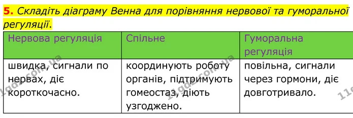 5. Складіть діаграму Венна для порівняння нервової та гуморальної регуляції. — ГДЗ Робочий зошит Біологія 8 клас Кулініч