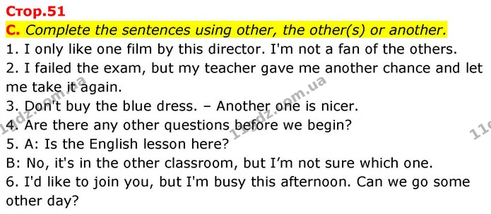 C. Complete the sentences using other, the other(s) or another. — ГДЗ робочий зошит Англійська мова 7 клас Мітчелл