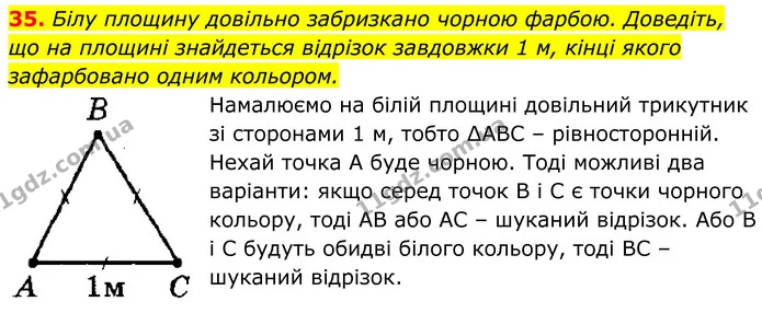 35. Білу площину довільно забризкано чорною фарбою. Доведіть, — ГДЗ Геометрія 8 клас Мерзляк