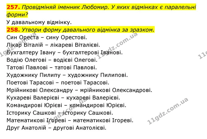 257. Провідміняй іменник Любомир. У яких відмінках є паралельні — ГДЗ Українська мова 6 клас Онатій