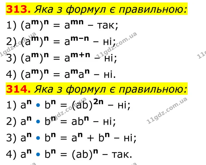 313. Яка з формул є правильною: — ГДЗ Алгебра 8 клас Тарасенкова