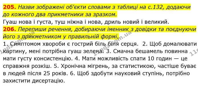 205. Назви зображені об'єкти словами з таблиці на с.132, додаючи — ГДЗ Українська мова 6 клас Онатій