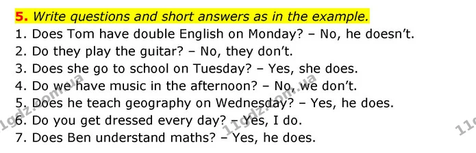 5. Write questions and short answers as in the example. — ГДЗ Робочий зошит Англійська мова 5 клас Косован (Дж. Коста)