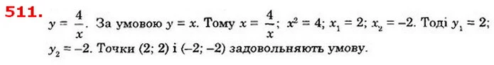 511. He будуючи графіка функції у = 4x, знайдіть ті його точки, координати яких між собою рівні. — ГДЗ Алгебра 8 клас Істер 2021