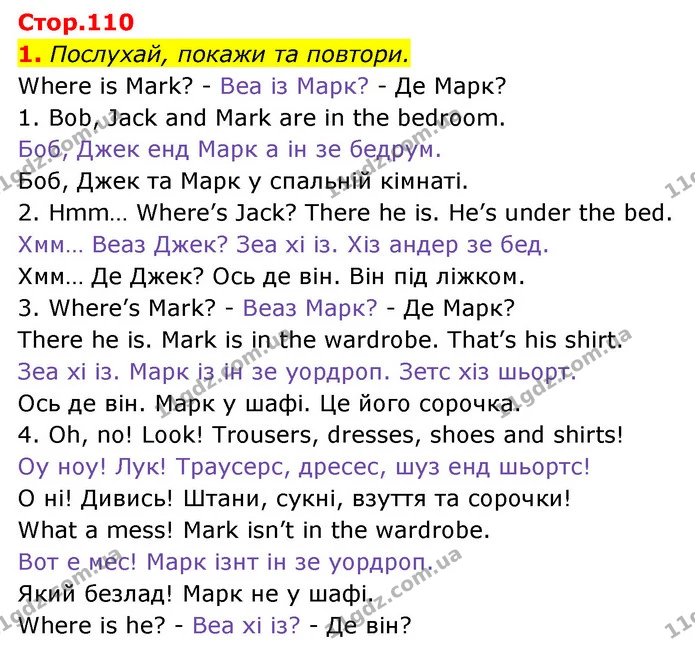 1. Послухай, покажи та повтори. — Англійська мова 1 клас Мітчелл
