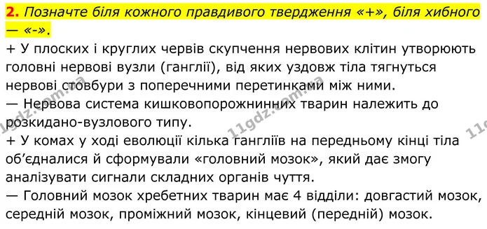 2. Позначте біля кожного правдивого твердження «+», біля хибного — «-». — ГДЗ Робочий зошит Біологія 8 клас Тагліна (2025)
