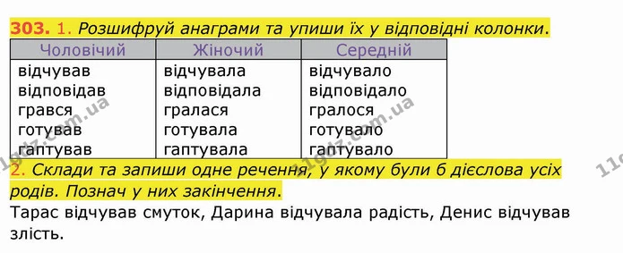 303. 1. Розшифруй анаграми та упиши їх у відповідні колонки. — ГДЗ Українська мова та читання 4 клас Кравцова
