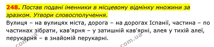 248. Постав подані іменники в місцевому відмінку множини за — ГДЗ Українська мова 6 клас Онатій