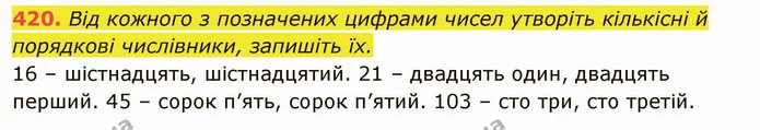 420. Від кожного з позначених цифрами чисел утворіть кількісні й порядкові числівники, запишіть їх. — ГДЗ Українська мова 6 клас Глазова