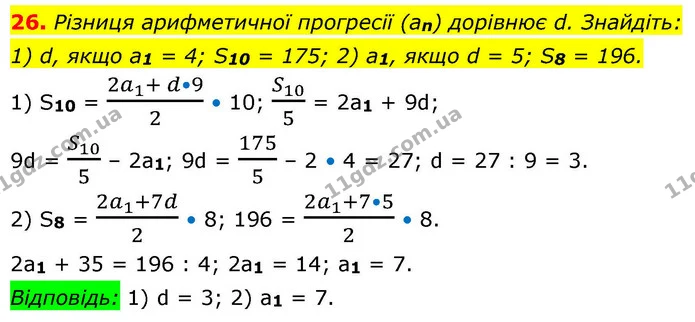 26. Різниця арифметичної прогресії (an) дорівнює d. Знайдіть: — ГДЗ Алгебра 9 клас Істер