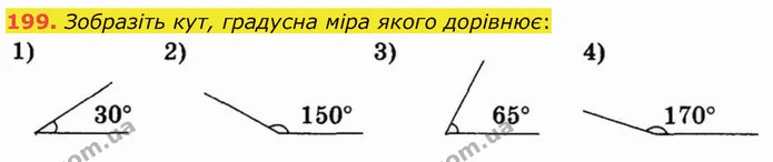 199. Зобразіть кут, градусна міра якого дорівнює: — ГДЗ Математика 5 клас Тарасенкова 2022