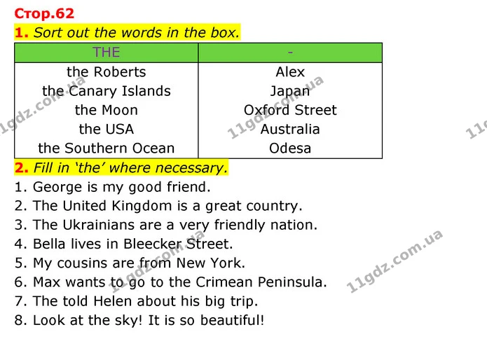 1. Sort out the words in the box. — ГДЗ Зошит з граматики Англійська мова 5 клас Карпюк 2022