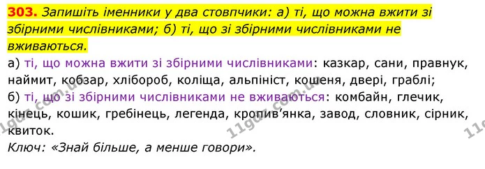 303. Запишіть іменники у два стовпчики: а) ті, що можна вжити зі збірними числівниками; б) ті, що зі збірними числівниками не — ГДЗ Українська мова 6 клас Ворон, Солопенко