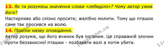 13. Як ти розумієш значення слова «лебеділо»? Чому автор ужив його? — ГДЗ Українська література 6 клас Коваленко 2023