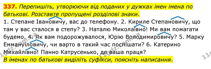 337. Перепишіть, утворюючи від поданих у дужках імен імена по батькові. Розставте пропущені розділові знаки. — ГДЗ Українська мова 8 клас Глазова О.П. 2021