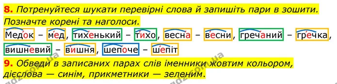 8. Потренуйтеся шукати перевірні слова й запишіть пари в зошити. Позначте корені та наголоси. — ГДЗ Українська мова та читання 3 клас Остапенко 1-2 ч.