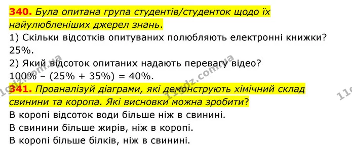 340. Була опитана група студентів/студенток щодо їх найулюбленіших джерел знань. — ГДЗ Математика 6 клас Бевз 1-2 ч.