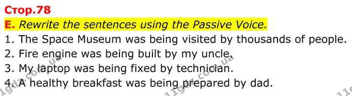 E. Rewrite the sentences using the Passive Voice. — ГДЗ робочий зошит Англійська мова 7 клас Мітчелл