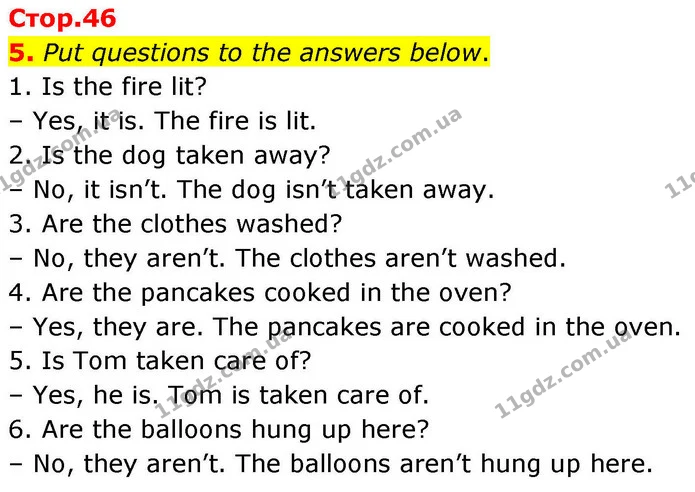 5. Put questions to the answers below. — ГДЗ зошит grammar Англійська мова 7 клас Карпюк