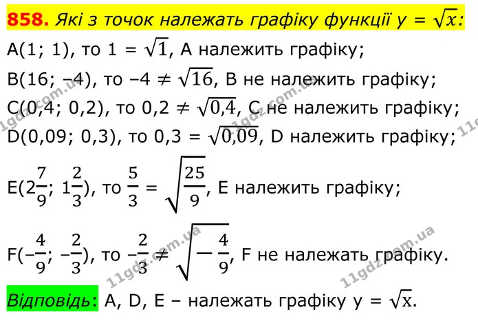 858. Які з точок належать графіку функції y = x: — ГДЗ Алгебра 8 клас Бевз