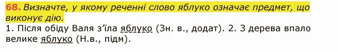 68. Визначте, у якому реченні слово яблуко означає предмет, що виконує дію. — ГДЗ Українська мова 6 клас Заболотний 2019