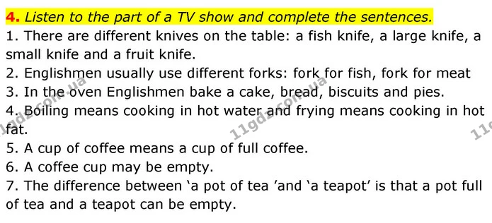 4. Listen to the part of a TV show and complete the sentences. — ГДЗ Англійська мова 7 клас Карпюк