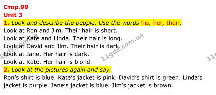 1. Look and describe the people. Use the words his, her, their. — ГДЗ Англійська мова 3 клас Пухта