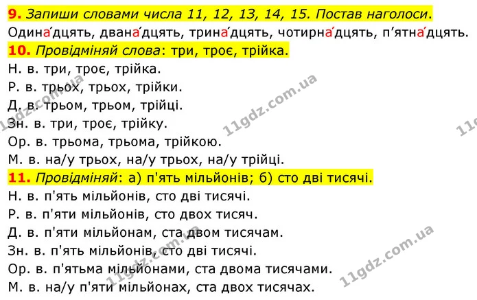9. Запиши словами числа 11, 12, 1З, 14, 15. Постав наголоси. — ГДЗ Математика 5 клас Бевз