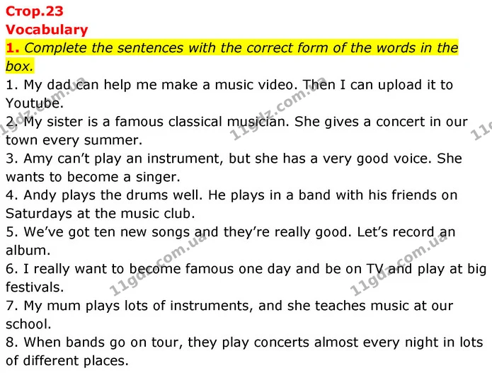 1. Complete the sentences with the correct form of the words in the box. — ГДЗ Англійська мова 6 клас Коста (Prepare 6)