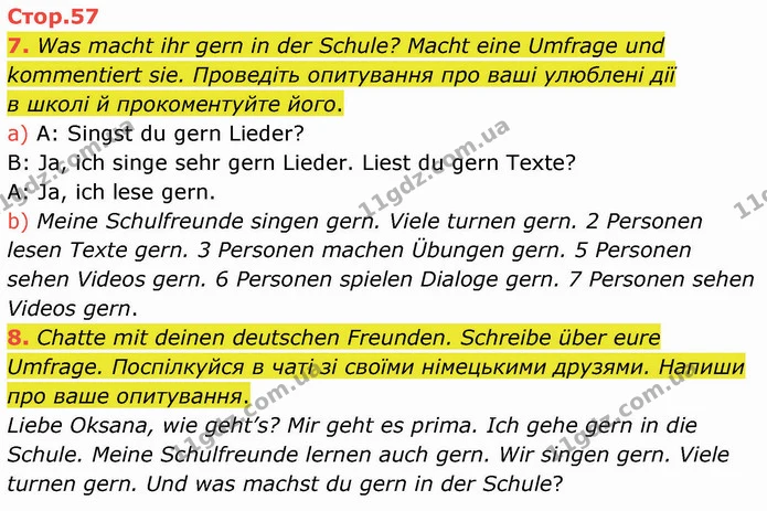 7. Was macht ihr gern in der Schule? Macht eine Umfrage und kommentiert sie. Проведіть опитування про ваші улюблені дії в школі й — ГДЗ Німецька мова 5 клас Сотникова (1 рік)
