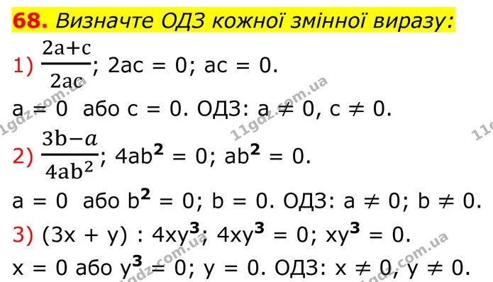 68. Визначте ОДЗ кожної змінної виразу: — ГДЗ Алгебра 8 клас Тарасенкова