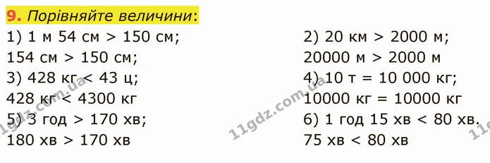 9. Порівняйте величини: — ГДЗ Математика 5 клас Кравчук