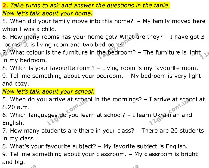 2. Take turns to ask and answer the questions in the table. — ГДЗ Англійська мова 7 клас Коста